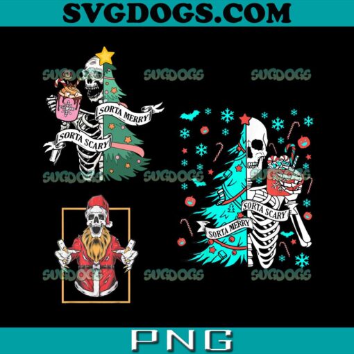 Sorta Merry Sorta Scary Skeleton Xmas Bundle PNG, Horror Santa PNG