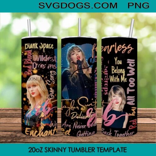 Taylor Swift 20oz Skinny Tumbler PNG, Taylor Swift Album Tumbler Sublimation Design PNG Download