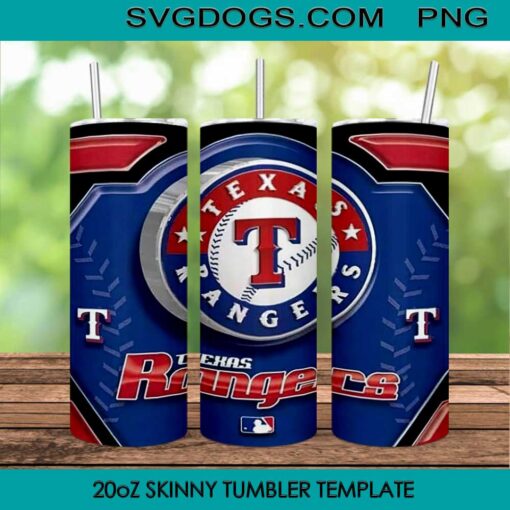 Texas Rangers Tumbler Wrap PNG, Texas Rangers Logo 20oz Skinny Tumbler Template PNG