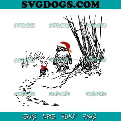 Winnie the Pooh And Piglet Santa Hat SVG, Winnie The Pooh Christmas SVG PNG EPS DXF