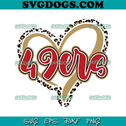 49ers Heart Leopard Pattern SVG, San Francisco 49ers SVG EPS DXF PNG