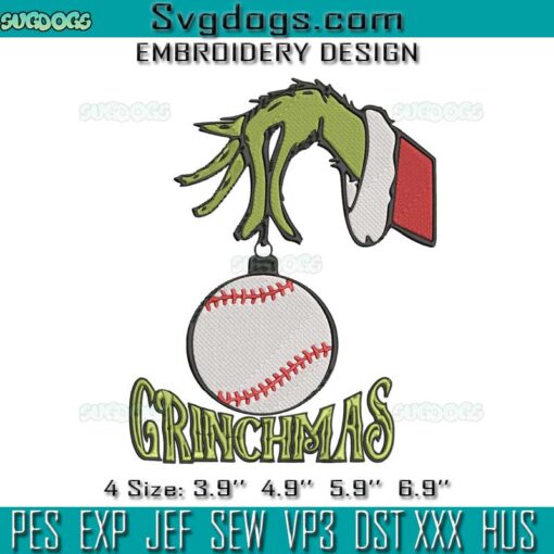 Baseball Grinchmas Embroidery, Grinch Hand Christmas Embroidery