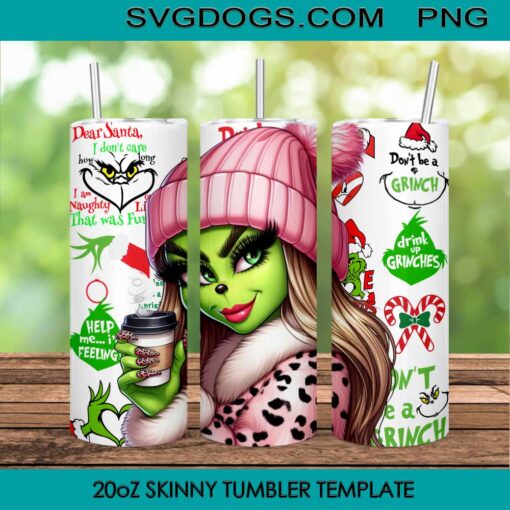 Bougie Grinch Coffee 20oz Tumbler Wrap PNG, Grinch Girl Christmas 20oz Tumbler Wrap PNG File