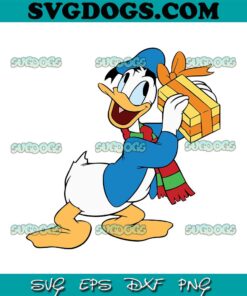 Christmas Cartoon Donald Duck SVG, Donal Duck With Gift SVG PNG EPS DXF