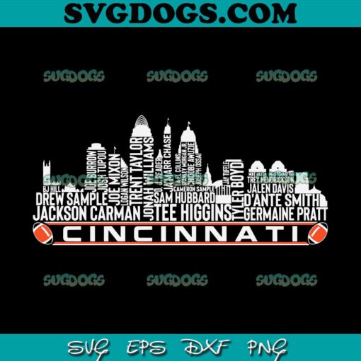 Cincinnati Bengals Skyline SVG, Tee Higgins SVG, Jackson Carman SVG PNG DXF EPS