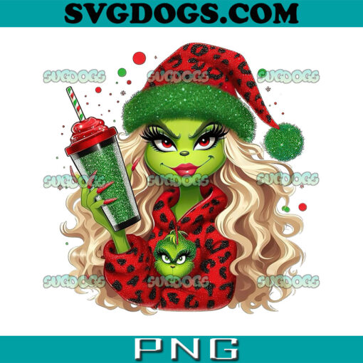 Grinch Bougie PNG, Grinch Girl Coffee PNG, Leopard Grinch Christmas PNG