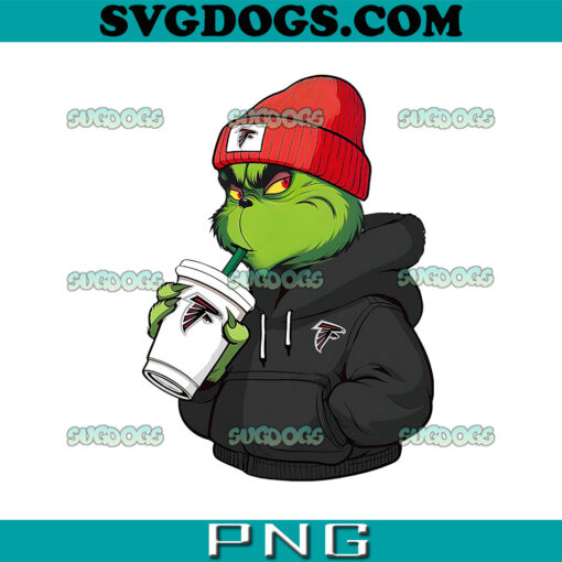 Grinch Boy Atlanta Falcons Drink Coffee PNG, Grinch Coffee PNG, Christmas Atlanta Falcons PNG