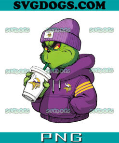 Grinch Boy Minnesota Vikings Drink Coffee PNG, Grinch Coffee PNG, Christmas Minnesota Vikings PNG