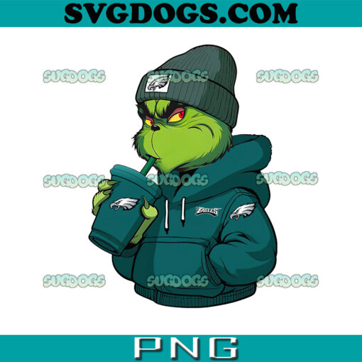 Grinch Boy Philadelphia Eagles Drink Coffee PNG, Grinch Coffee PNG, Christmas Philadelphia Eagles PNG