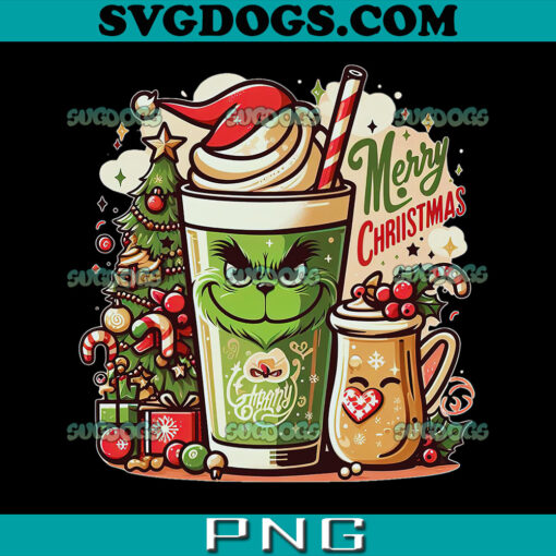 Grinch Christmas Coffee Latte PNG, Grinch Christmas Drinking PNG