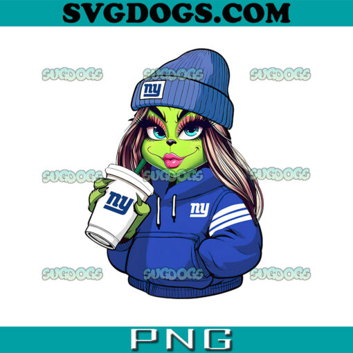 Grinch Girl New York Giants Drink Coffee PNG, Grinch Coffee Christmas PNG, Christmas New York Giants PNG