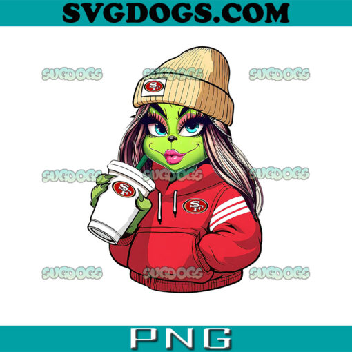 Grinch Girl San Francisco 49ers Coffee PNG, Grinch Coffee Christmas PNG, Christmas 49ers PNG