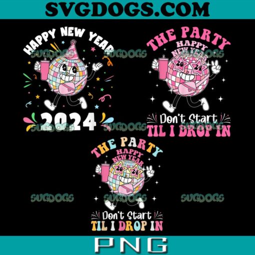 Happy New Year 2024 PNG Bundle, Groovy Bougie Disco Ball Hello 2024 PNG