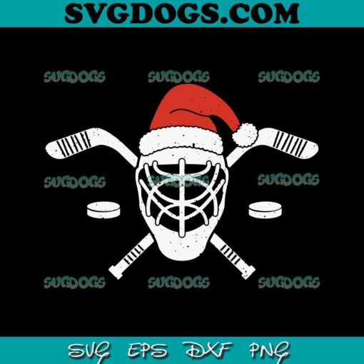 Ice Hockey Goalie SVG, Funny Christmas Santa Hat Hockey SVG PNG EPS DXF