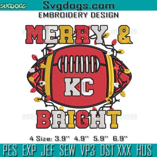 KC Merry And Bright Football Embroidery, Kansas City Chiefs Christmas Embroidery