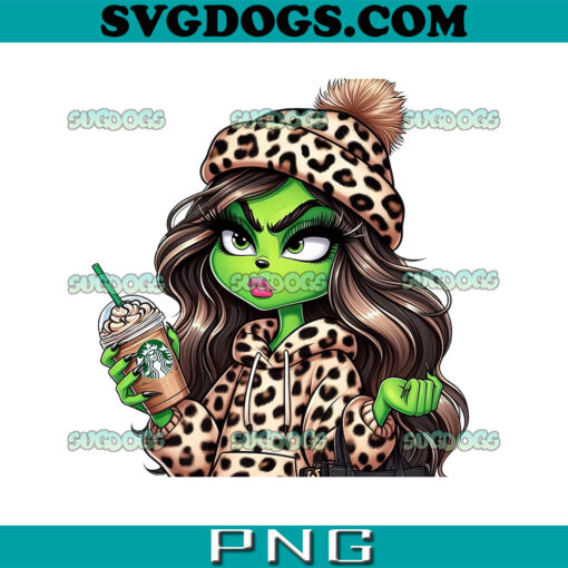 Leopard Grinch Girl Starbucks Coffee PNG, Grinch Christmas PNG