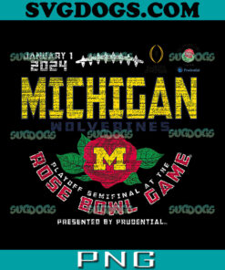 Michigan Wolverines Rose Bowl 2024 PNG, CFP Semi Vintage Flower PNG, Playoff Semifinal At The PNG