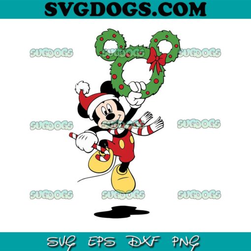 Mickey Christmas Laurel Wreath SVG PNG EPS DXF