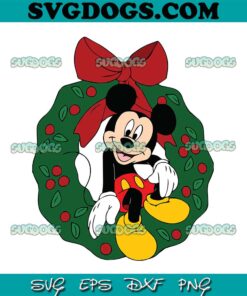 Mickey Sitting In Wreath SVG, Christmas Mickey Character SVG PNG EPS DXF