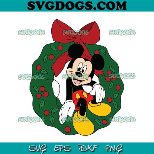 Mickey Sitting In Wreath SVG, Christmas Mickey Character SVG PNG EPS DXF