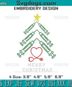 Syringes and Stethoscope Christmas Tree RN Embroidery, Nurse Christmas Embroidery