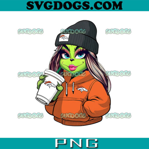 The Ginch Denver Broncos Girl Drink Coffee PNG, Ginch Denver Broncos PNG, Christmas Ginch Denver Broncos PNG