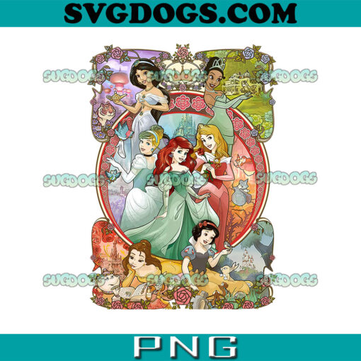 Disney Princesses Vintage Collage PNG, Disney Princess Classic Cartoon PNG