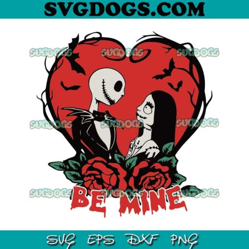 Jack And Sally Be Mine Floral Heart SVG, Jack And Sally Valentine SVG PNG DXF EPS