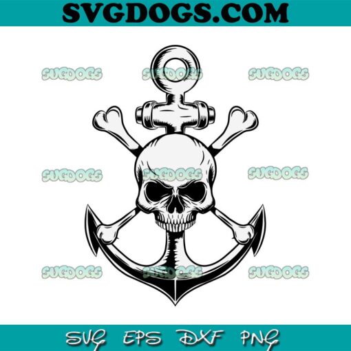 Skull Emblem With Anchor SVG, Anchor Skull Pirate SVG PNG EPS DXF