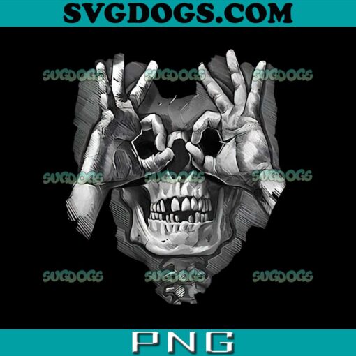 Skull Face Hand Goggles PNG, Skull with OK Pattern PNG
