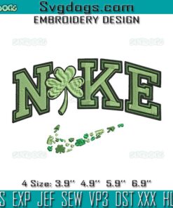 Nike St Patricks Day Embroidery, Four Leaf Clover Nike Logo St Patricks Day Embroidery