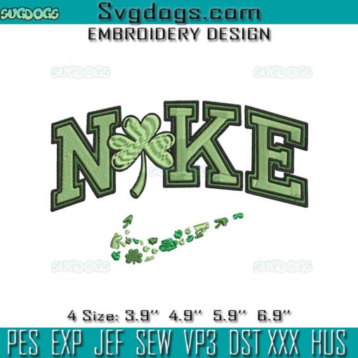 Nike St Patricks Day Embroidery, Four Leaf Clover Nike Logo St Patricks Day Embroidery