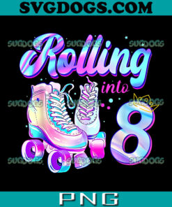 Rolling into 8 Gradient Cute Skates Birthday PNG