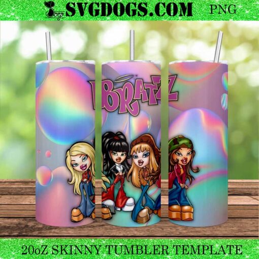 Bratz 20oz Tumbler Wrap PNG, Bratz Original Four Group Shot 20oz Tumbler Wrap PNG File