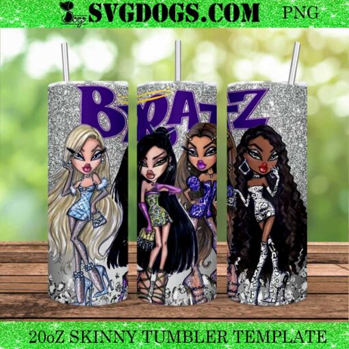 Bratz Doll Logo 20oz Tumbler Wrap PNG, Yasmin Cloe Jade Sasha 20oz Tumbler Wrap PNG File