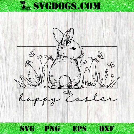 Bunny Among Wildflowers SVG, Happy Easter Bunny SVG, Easter bunny SVG PNG EPS DXF