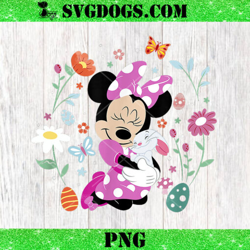 Disney Minnie Mouse Easter Spring Wildflower Bunny Hug PNG, Minnie Mouse Easter PNG