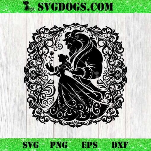 Disney Princess Belle And Beast SVG, Beauty And The Beast Mandala SVG PNG EPS DXF