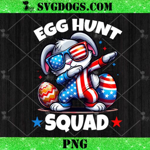 Egg Hunt Squad PNG, American Flag With Cute Rabbit PNG