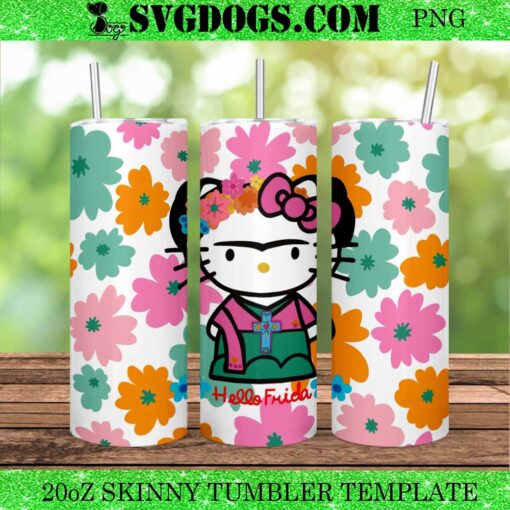 Hello Frida 20oz Tumbler Wrap PNG, Cute Hello Kitty 20oz Tumbler Wrap PNG File