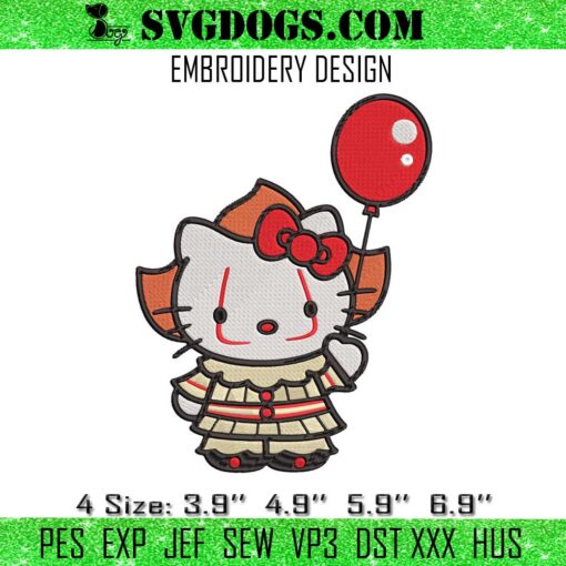 Hello Kitty Pennywise Embroidery, Hello Kitty Halloween Embroidery