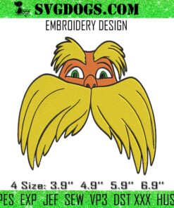 Lorax Face Embroidery, Dr Seuss Lorax Embroidery