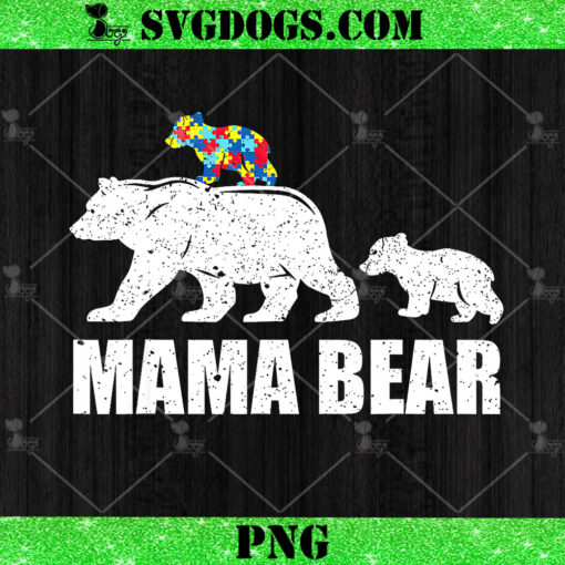 Mama Bear Autism Awareness Ribbon PNG