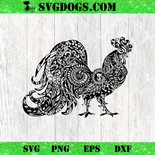 Rooster Mandala SVG, Chicken SVG, Zentangle Rooster SVG PNG EPS DXF