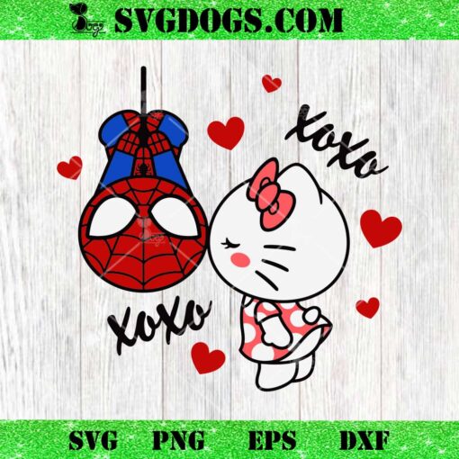 Spider Kissing Kitty Svg, Valentine’s Day SVG, Kawaii Valentine SVG PNG EPS DXF