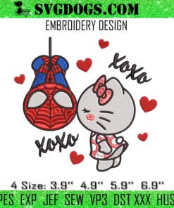 Spider Man Kissing Hello Kitty Embroidery, Valentine’s Day Embroidery