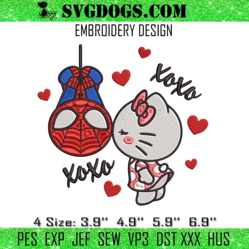 Spider Man Kissing Hello Kitty Embroidery, Valentine’s Day Embroidery