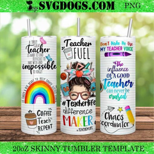 Teacher Life 20oz Tumbler Wrap PNG, Teacher Fuel 20oz Tumbler Wrap PNG File