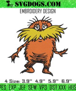 The Lorax Character Embroidery, Dr Seuss Embroidery