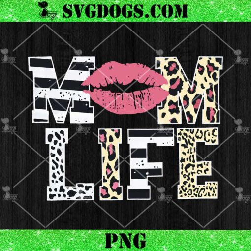 Mom Life Leopard Lips Stripe Graphic PNG